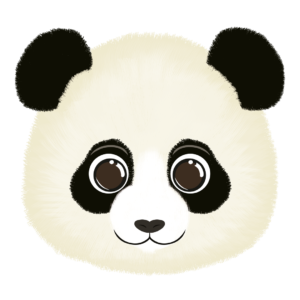 Illustration d’un panda de la collection Doudounimaux, avec un sourire paisible et des yeux doux et expressifs.
