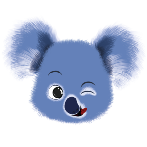 Illustration d’un koala grimaçant de la collection Doudounimaux grimace, avec un sourire chaleureux et un regard doux et bienveillant.