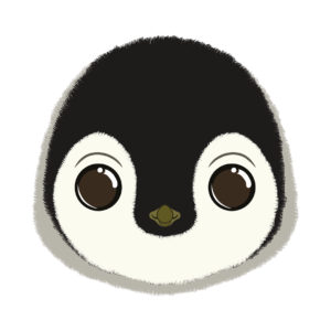 Illustration d’un pingouin de la collection Doudounimaux, avec un sourire doux et un regard malicieux.