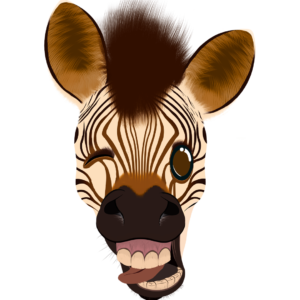Illustration d’un zèbre de la collection Doudounimaux, faisant une grimace amusante avec un regard espiègle.