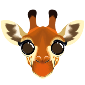 Illustration d’une girafe de la collection Doudounimaux, avec un sourire chaleureux et un regard doux et bienveillant.