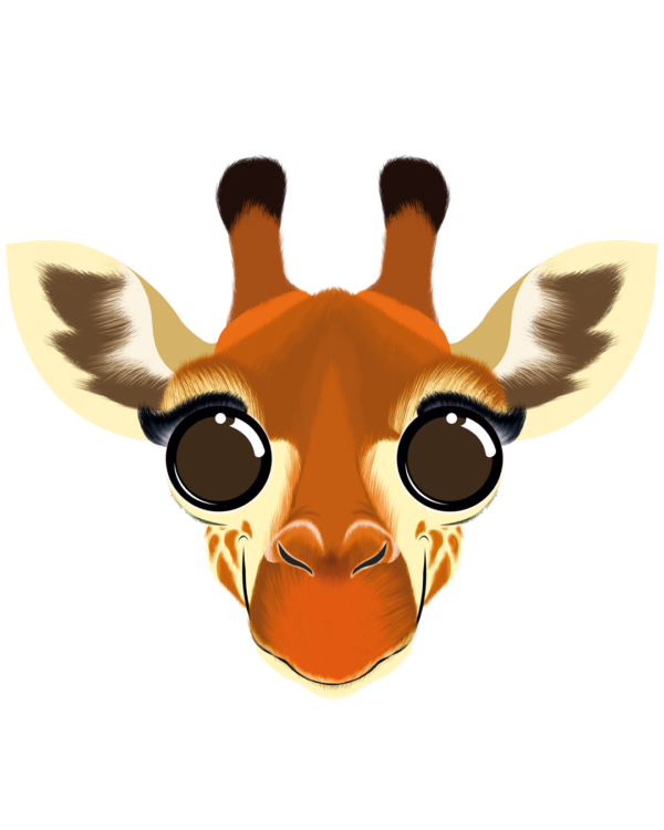 Illustration d’une girafe de la collection Doudounimaux, avec un sourire chaleureux et un regard doux et bienveillant.